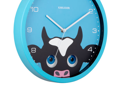 Karlsson Wall clock Peekaboo Cow blue