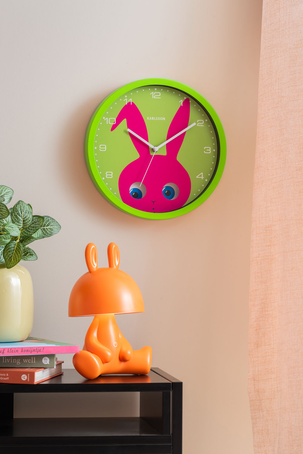 Karlsson Wall clock Peekaboo Bunny dark green