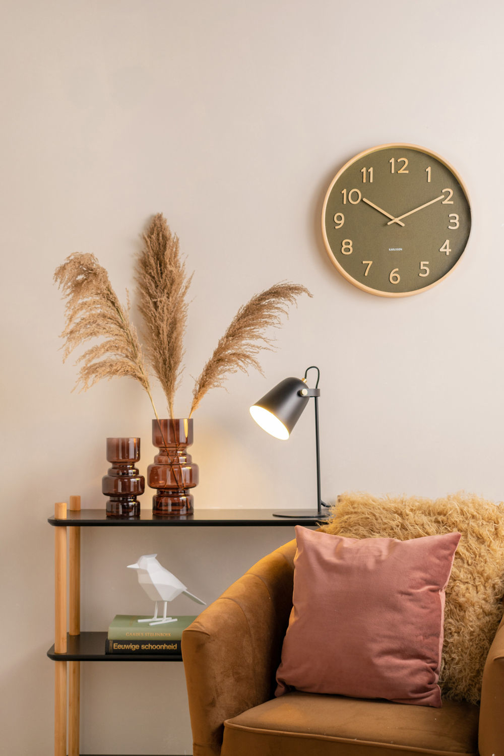 Karlsson Wall clock Pure wood grain medium moss green