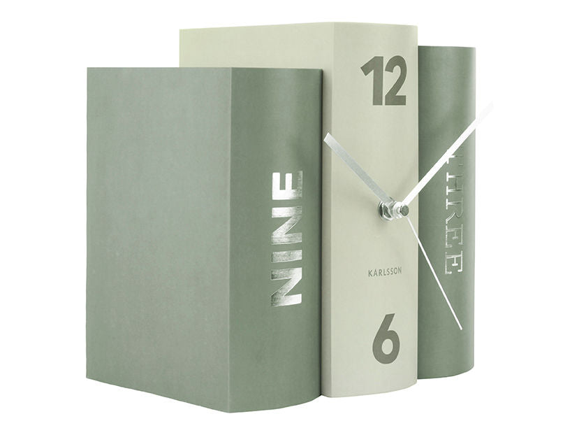 Karlsson Table clock Book green tones paper