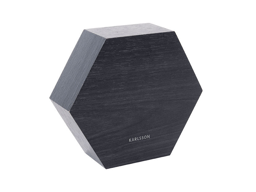 Karlsson Alarm clock Hexagon black veneer, white LED