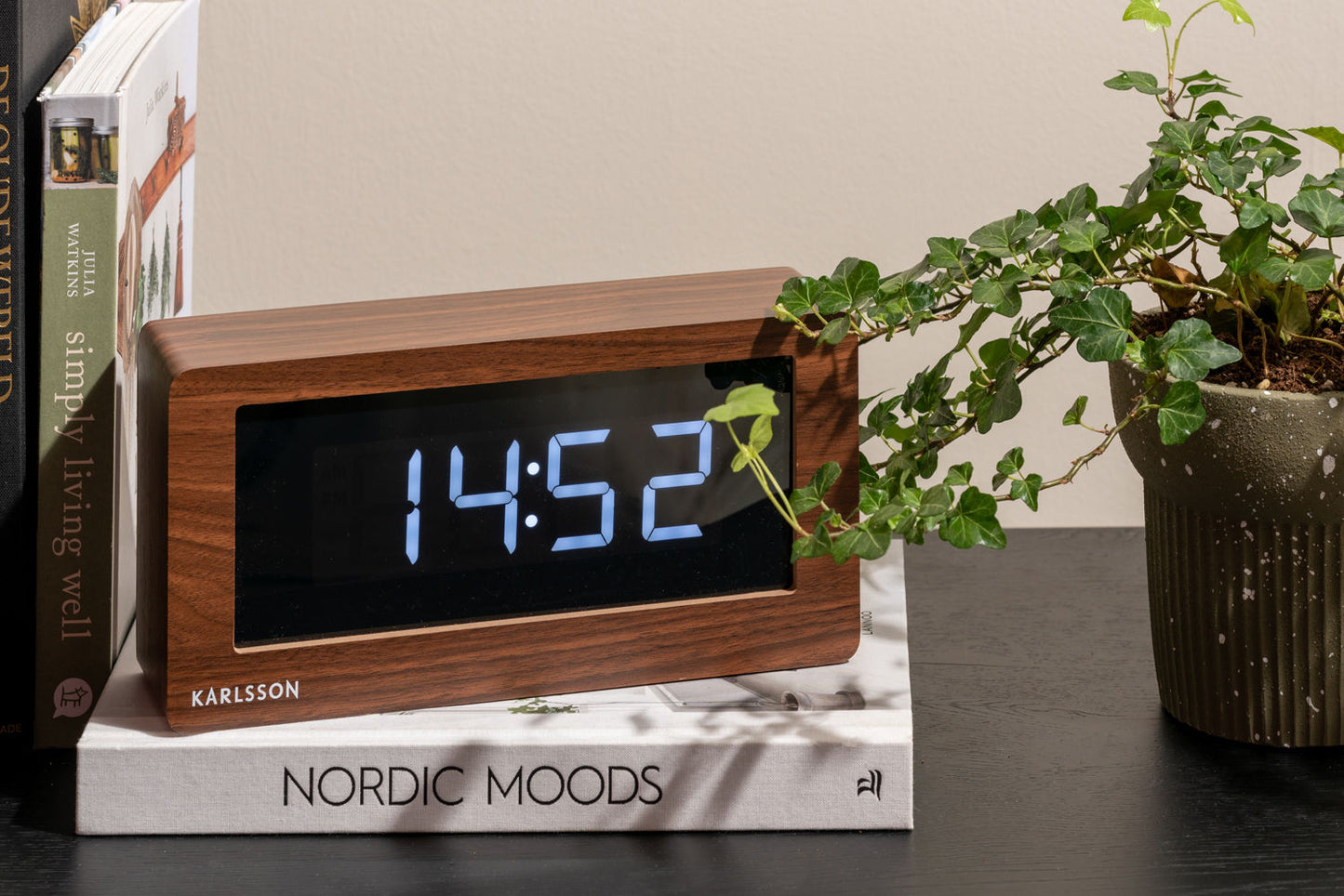 Karlsson Table clock Boxed LED dark wood veneer