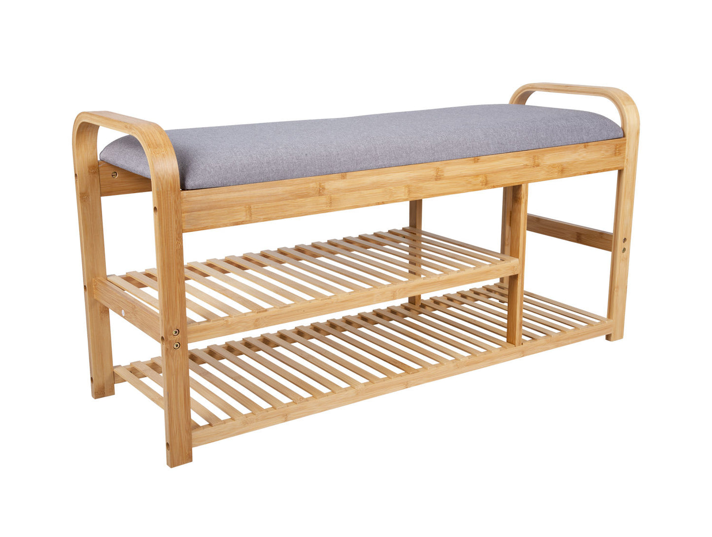 Leitmotiv Bench Arch Double Shelf bamboo w. grey fabric