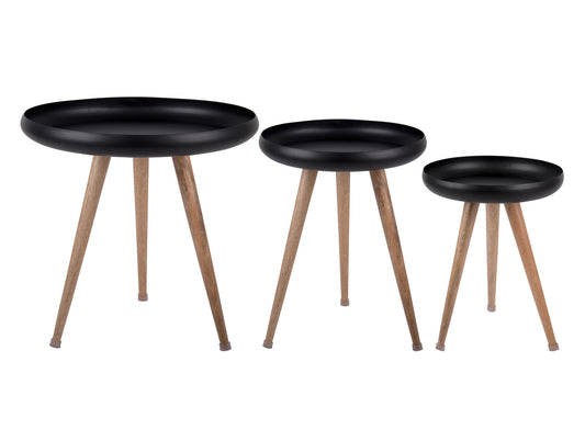 Leitmotiv Table set Tripod metal black, mango wood legs