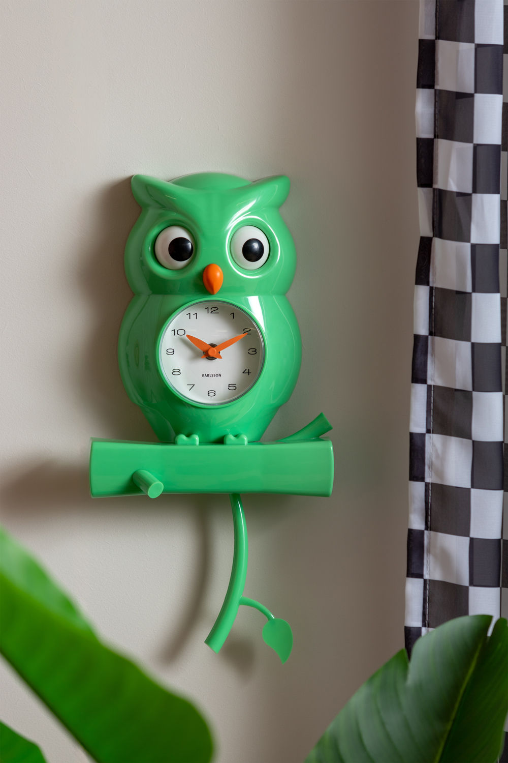 Karlsson Wall clock Owl pendulum ABS bright green