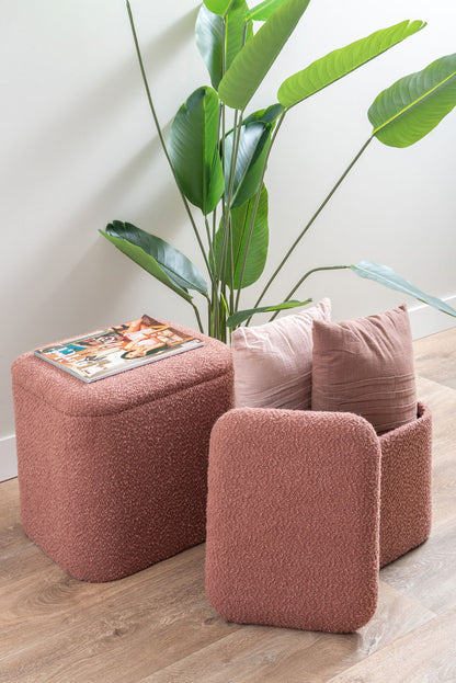 Leitmotiv Pouf set Ada storage bouclé faded pink, set of 2pcs