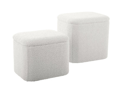 Leitmotiv Pouf set Ada storage bouclé off white, set of 2pcs