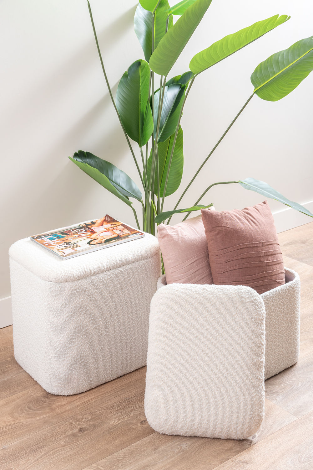 Leitmotiv Pouf set Ada storage bouclé off white, set of 2pcs