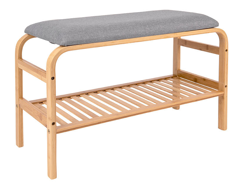 Leitmotiv Bench Dure bamboo w. grey fabric