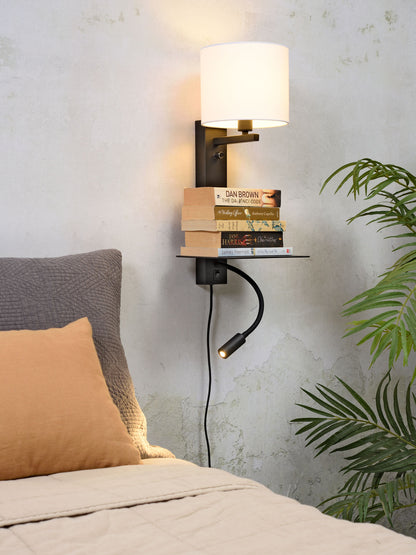 it's about RoMi Wall lamp Florence shelf+usb C+shade 1815 d.linen